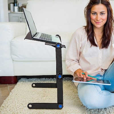 DOMETOUR Foldable Aluminum Laptop Desk Adjustable Portable Table Stand with 2 CPU Cooling Fans and Mouse Pad