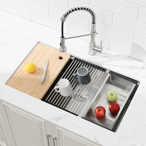 DOMETOUR Stainless Steel Kitchen Sink, 33″x19″ Single Bowl, Undermount Handmade Sink in Dark Gray, with Cutting Board, Colander - 1 of 4