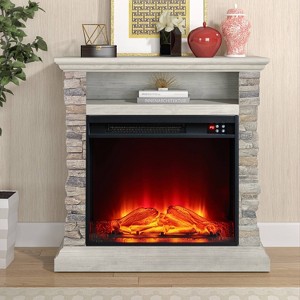 Festivo 32" Faux Stone Freestanding Electric Fireplace Light Gray - 1 of 4