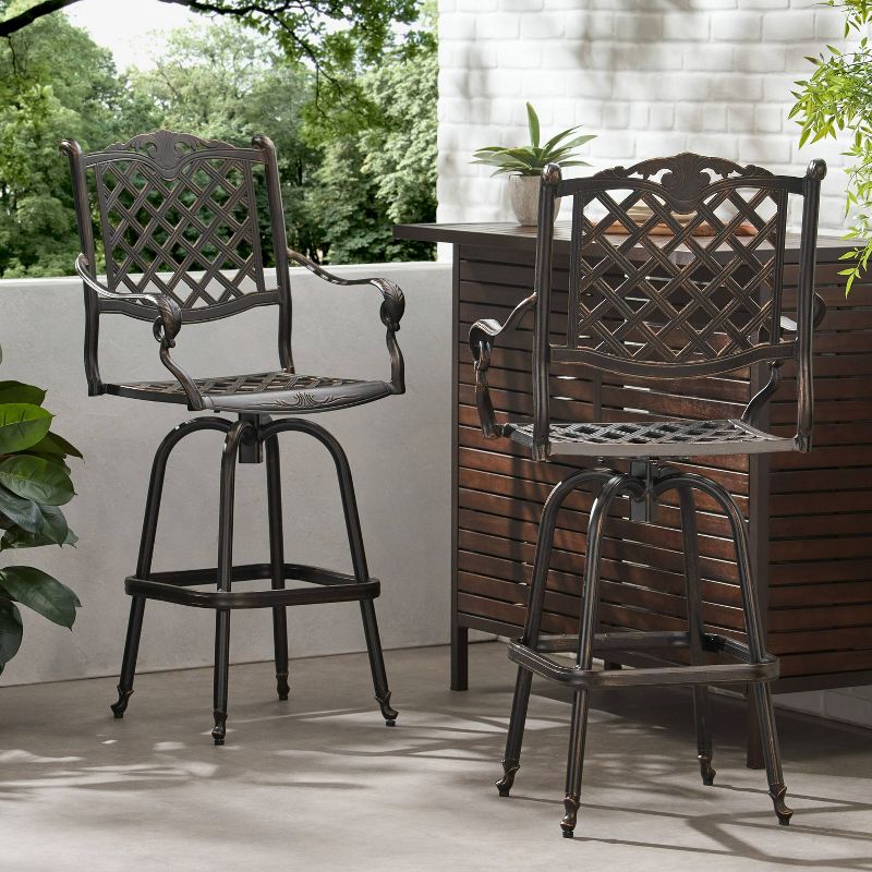 Avon Set of 2 Cast Aluminum Patio Barstool - Copper - Christopher Knight Home, 3 of 12