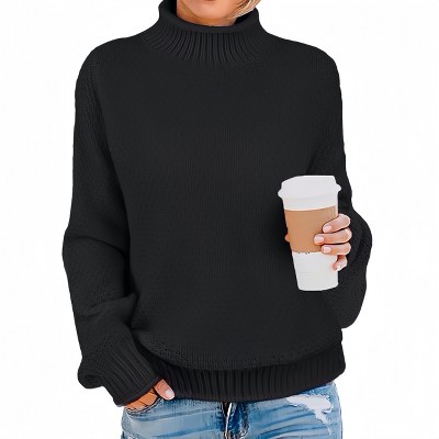 Women's Mock Neck Sweater Soft Winter Knit Top with Lantern Sleeves Premium Quality Fall/Winter Fashion