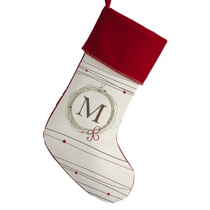 Personalization Mall Holiday Wreath Initial Christmas Stocking, Burgundy - 1 of 3