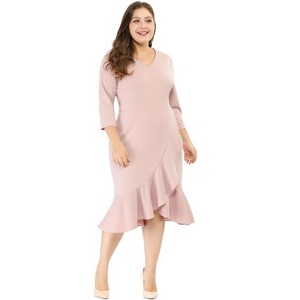 Agnes Orinda Women's Plus Size Cocktail V-neck Wrap Ruffled Midi Bodycon Dresses - 1 of 4