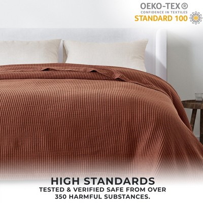 Twin Size Cacao Brown Cotton Waffle Weave Blanket