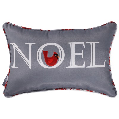 12"x18" Noel Christmas Plaid Lumbar Throw Pillow Gray - Pillow Perfect: Reversible, Indoor/Outdoor, UV Rated