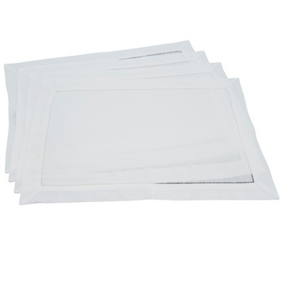 Saro Lifestyle Classic Linen Hemstitch Placemat (Set of 4 pcs), White