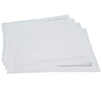 Saro Lifestyle Classic Linen Hemstitch Placemat, 14"x20" Rectangle, White (Set of 4)