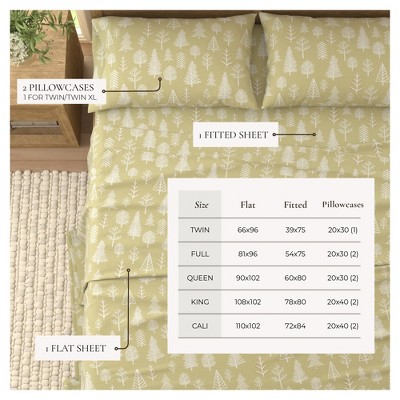 Twin Sage and Red Cotton Flannel Sheet Set