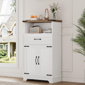 Farmhouse Black Storage Cabinet with Doors and Drawers, Freestanding Bathroom Cabinet - 1 of 4