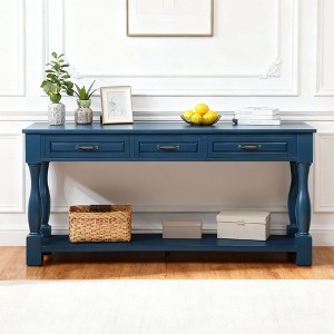 Hostack 63'' Long Wood Console Table with 3 Drawers and 1 Bottom Shelf for Entryway and Hallway, Navy Blue - 1 of 4