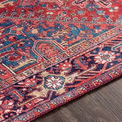 Looneind Traditional Dark Red and Blue Hand-knotted Synthetic Fur Area Rug