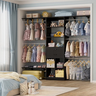 Aheaplus 4.75-8FT Closet System with Wooden Drawers & Cube Storage Organizer