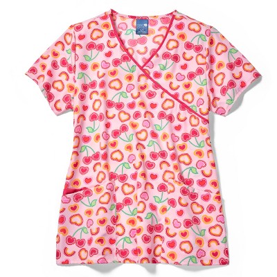Zoe and Chloe Zoe+Chloe Contrast Mock Wrap Print Scrub Top