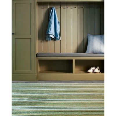 Blue and Green Stripe Synthetic Runner Rug 2.5x8