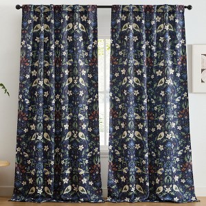 HLC.ME Florence Floral & Birds Back Tab Rod Pocket - Light Blocking Darkening Window Curtains, Set of 2 - 1 of 4
