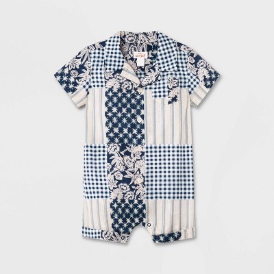 Image of Baby Boys' Patchwork Print Romper - Cat & Jack™ Blue Newborn
