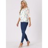 INSPIRE CHIC Women's Round Neck Ruffle 3/4 Sleeve Floral Print Chiffon Blouse - 3 of 4