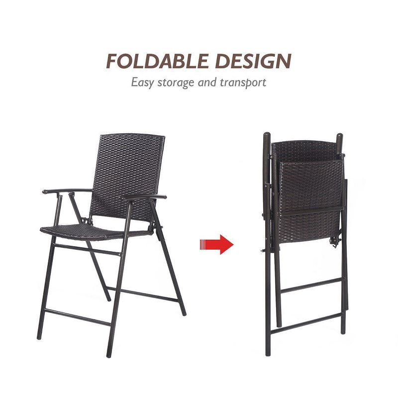 Costway 4 PCS Folding Rattan Wicker Bar Stool Chair Indoor &Outdoor Furniture Brown, 3 of 10