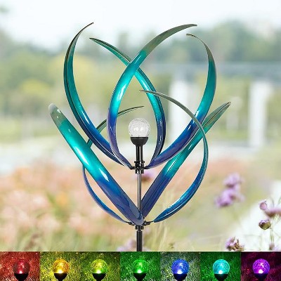 Cyan Oasis Yard Garden Wind Spinners - Large Outdoor Wind Spinners with Metal Stake Multi (24" W x 82" H)