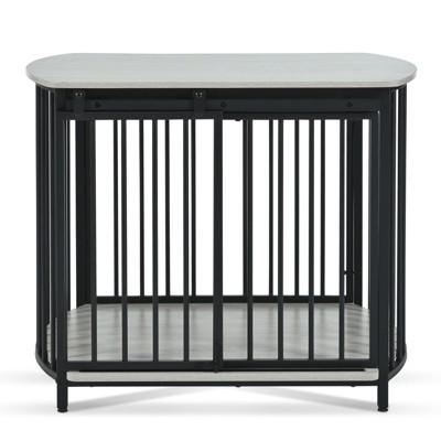 VisioGear Dog Crate for Small and Medium Dogs, Wooden Dog Crate End Table with Double-Doors, Gray, 31.5"*23.03"*25.87"