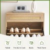 Entryway Shoe Cabinet with 2 Drawers, Slim Wooden Shoe Organizer with Linen Front Panels - 3 of 4