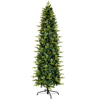 7.5' Prelit Pencil Slim Hinged Feel Real Prancer Fir Artificial Christmas Tree Clear Lights - National Tree Company