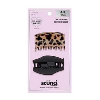 scünci No-Slip Grip Recycled Covered Hinge Claw Clips - Matte Black/Tortoise - All Hair - 2pk