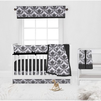 Bacati - Classic Damask Black/Grey/White 6 pc Crib Bedding Set with Long Rail Guard Cover