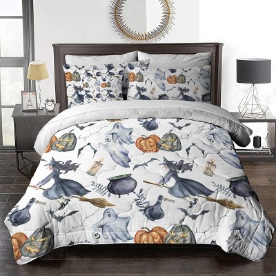 Boersma 8 Pcs Halloween Comforter Set Twin, Witch Bed in A Bag Bedding with Comforter Sheet Sham