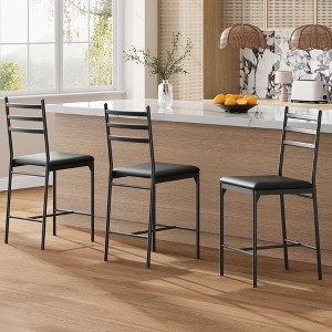 Bar Stools Set of 2/4, Faux Leather Bar Chair with Back, Thick Cushion, Upholstered Counter Height Bar Stools with Footrest for Kitchen Island - 1 of 4