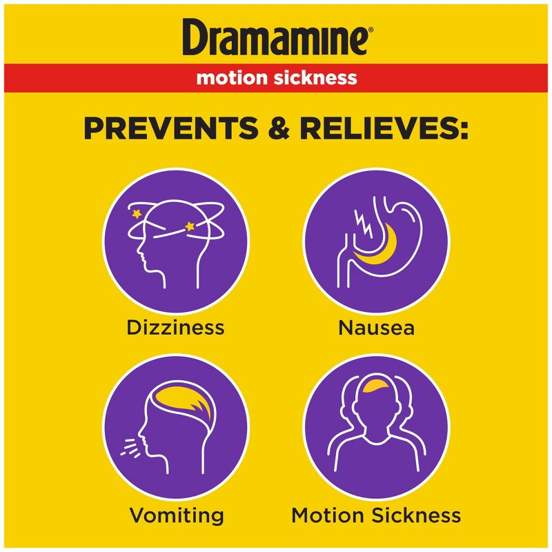 Dramamine All Day Less Drowsy Motion Sickness Relief Chewable Tablets - Raspberry Cream - 12ct, 4 of 9