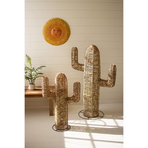 Set of 2 Woven Seagrass Cactus Sculptures 44.5"Tall by Kalalou - 1 of 3