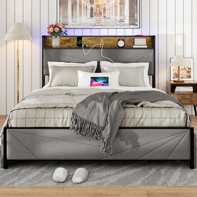 NicBex Full/Queen Upholstered Bed Frame with 4 Drawers,Platform Bed Frame with Storage Headboard,Charging Station,No Box Spring Needed,Noise Free