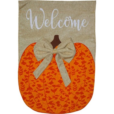 Autumn Pumpkin Burlap Garden Flag Welcome 18" x 12.5" Briarwood Lane