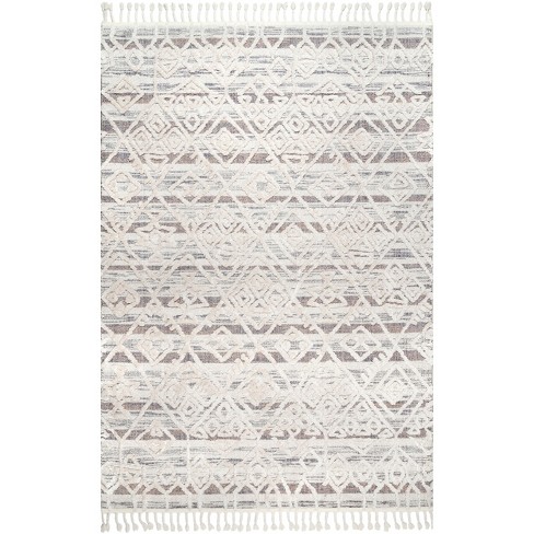 nuLOOM Ashton Shaggy Contemporary Abstract Tassel Area Rug, 8' 10 x 12', Beige