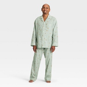 Men's Gingerbread Striped Flannel Long Sleeve Shirt and Pants Holiday Matching Family Pajama Set - Wondershop™ Cream - 1 of 4