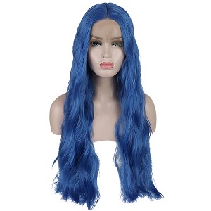 Unique Bargains Women's Long Fluffy Curly Wavy Lace Front Wigs with Wig Cap 24" Blue 1PC - 1 of 4