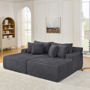 83" Corduroy Lazy Sectional Sofa Bed with No Assembly Required and High-Density Foam - 1 of 4