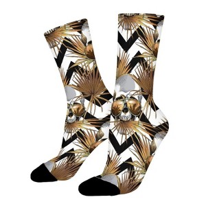 Gold Palm And Human Skulls Women Printed Crew Socks Funny Funky Socks Soft Polyester Novelty Gifts for Artists Men - 1 of 1
