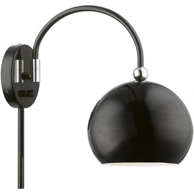 Shiny Black and Chrome Swing Arm Wall Lamp