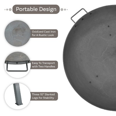 Gray 34-Inch Steel and Cast Iron Wood-Burning Fire Pit