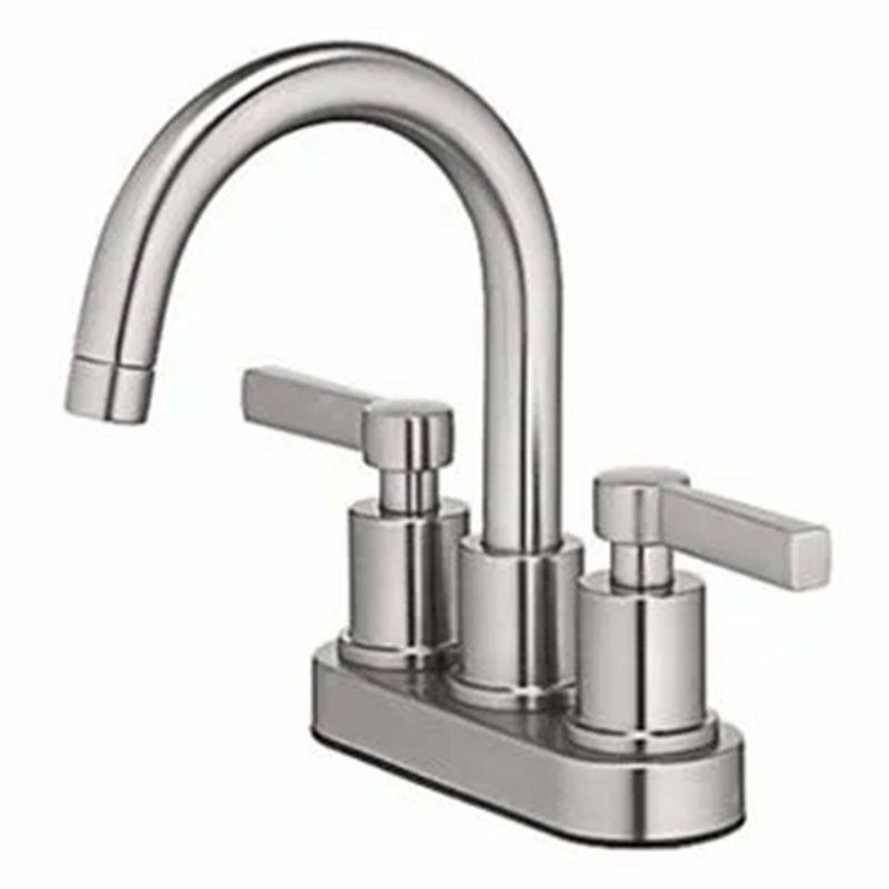 HomePointe Mid-Arch Lavatory Faucet with Pop-Up, 4 Inch Center Set, 1.2 GPM Flow Rate, and 2 Handles for Temperature Control, Brushed Nickel, 1 of 7