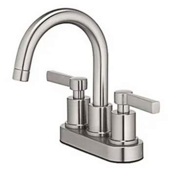 HomePointe Mid-Arch Lavatory Faucet with Pop-Up, 4 Inch Center Set, 1.2 GPM Flow Rate, and 2 Handles for Temperature Control, Brushed Nickel