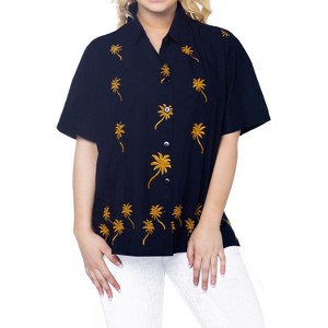 LA LEELA Women's Summer Casual Hawaiian Blouse Shirt Solid Blouses Short Sleeve Button Up Dress Tops Tee Shirts Tank Top Women - 1 of 3