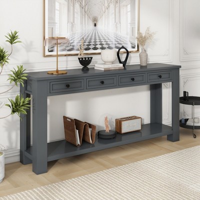 Console Table with 4 Drawers and Bottom Shelf, Living Room, Entryway