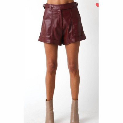 Women's Leather Shorts - OLIVACEOUS