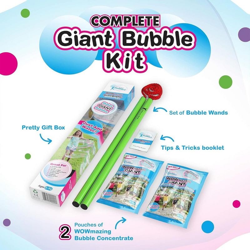 South Beach Bubbles WOWmazing Giant Bubble Wands 3-Piece Kit | Wand + Bubble Concentrate + Booklet, 3 of 9