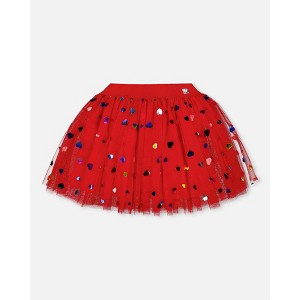 Deux par Deux Girl Tulle Skirt Red with Iridescent Heart Confettis - 1 of 4