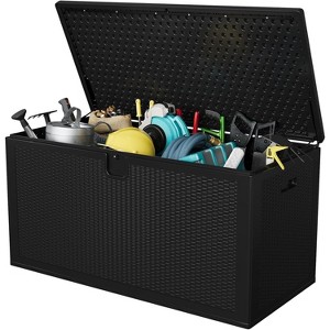 Outdoor Storage Box, Waterproof Lockable Resin Deck Box, Patio Storage Chest, Wood Grain - 1 of 4