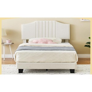 Twin Bed Frames - Upholstered Platform Bed Frame with Bed Headboard, Strong Wooden Slats, Velvet Fabric Wrap, No Box Spring Needed - 1 of 4